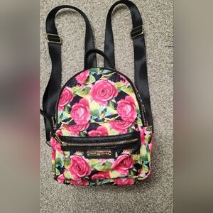 Juicy Couture Mini Backpack Purse Floral Pink Roses Black Straps Authentic